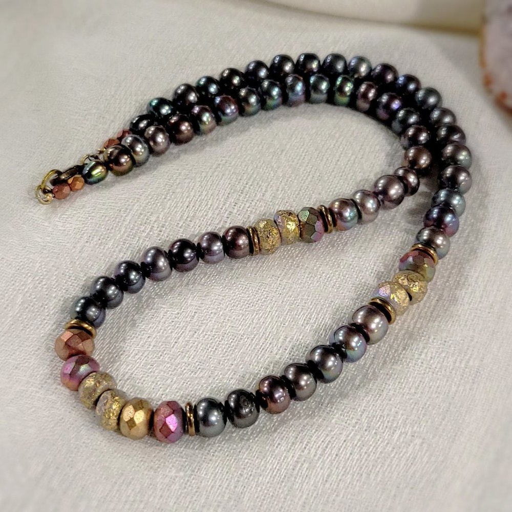 Peacock Freshwater Pearls and Czech Glass